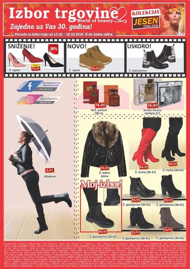 Izbor trgovine, akcijski katalog 12.10.-18.10.2019. godine cizme, jakne, cipele
