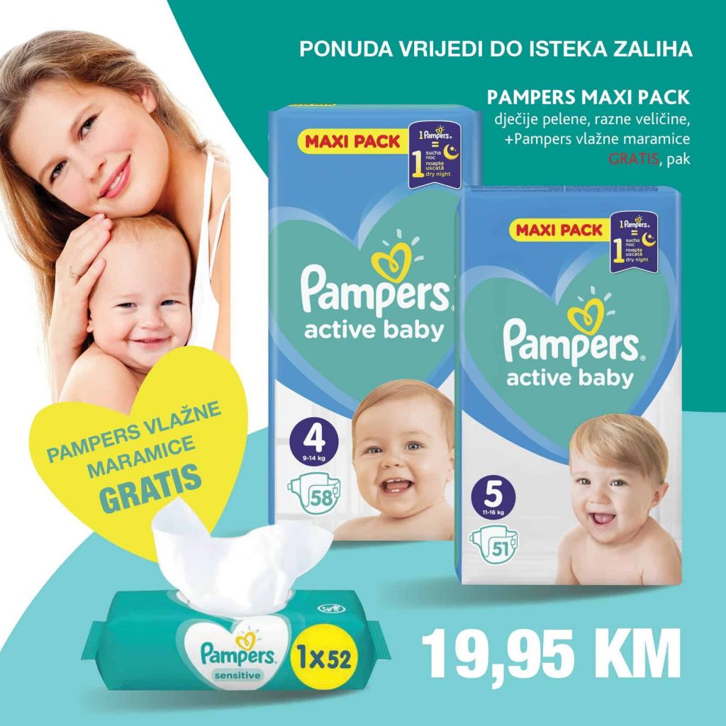 Pampers active baby pelene + gratis maramice