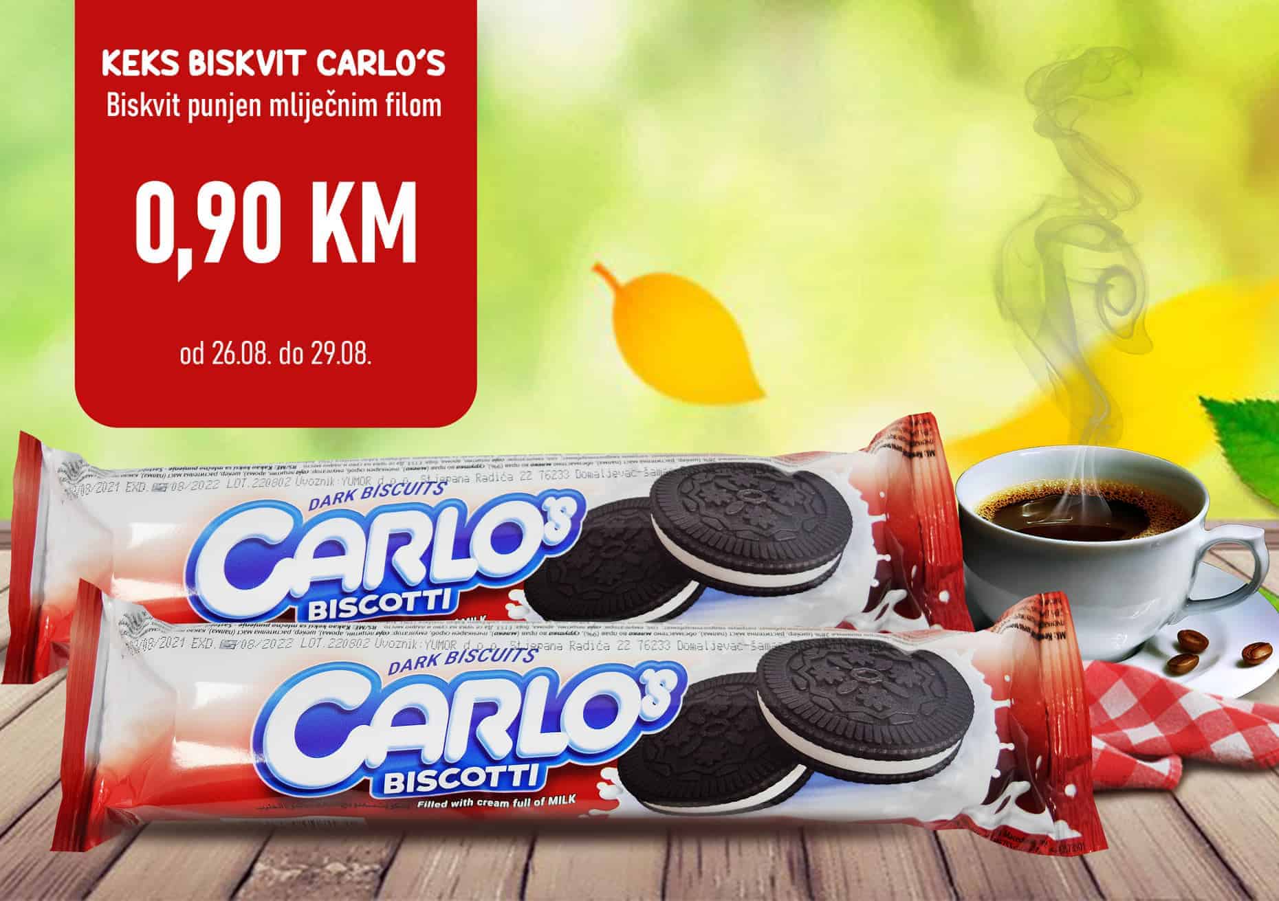 Mnogi od nas ne mogu da zamisle jutro bez kafe a danas uz omiljeni napitak biramo odlične CARLOs kekse ? Potražite ih ovaj vikend u MEGA Diskont-u po odličnoj cijeni od 0,90 KM ?