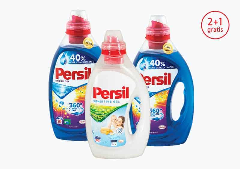 Persil Kupovinom bilo koja dva Persil gel deterdženata za pranje veša, 20 pranja, dva proizvoda plaćate, a treći dobijate na poklon. Na kasu je potrebno donijeti sva tri proizvoda.