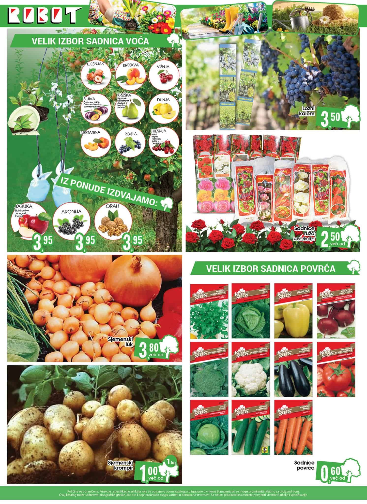Robot katalog donosi veliki izbor sadnica voca i povrca. Sjemenski luk kupite po cijeni od 3,80 KM, sjemenski krompir od 1 KM!