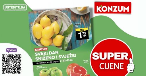 Konzum katalog za početak sedmce donos nam super ponudu svježeg voća, povrća i mesa. Iskoristite ovu neodoljivu ponudu i kupujte po akcijskim cijenama!