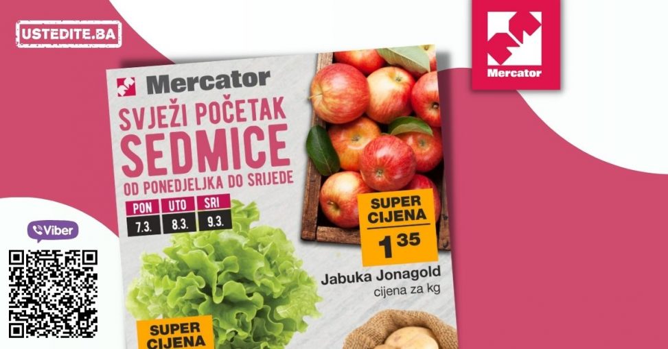 Mercator super akcija za početak sedmice. U ovom Mercator katalogu možete pronaći akcijske cijene voća, povrća svježeg mesa i ribe.