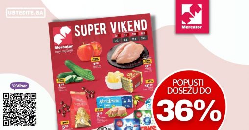 MERCATOR VIKEND akcija donos nam sniženje do 36%! Kupujte prehranu, kucnu hemiju i opremu po sniženim cijenama. Požurite jer super ponuda traje smao 4 dana!