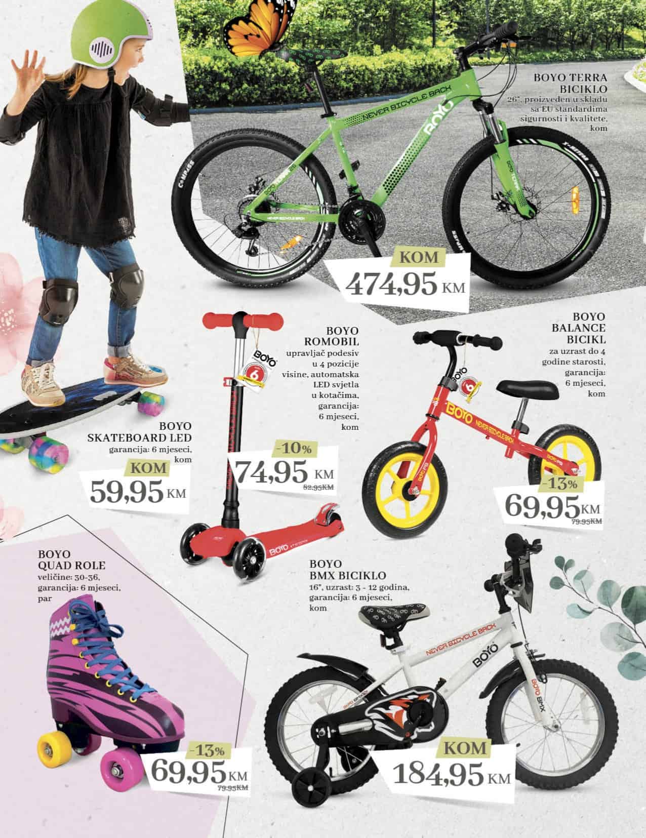 Konzum katalog Proljeće 10.03-.03.04.2022. godine. U Konzumu po akcijskim cijenama možete kupiti bicikla za odrasle, bicikla za djecu, balans biicikl, romobile i role po super cijenama.