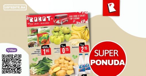 Robot akcija za početak sedmice donosi nam super cijene banana, jabuka, krompira, prase. u Robot katalogu pronacite akcijske cijene mljecnih proizvoda, Franck kafe, deterdzenata.