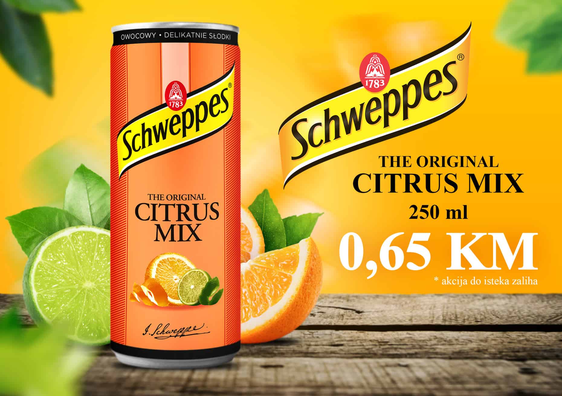 Schweppes nam donosi gazirani napitak s okusom naranče, grejpa i mandarine ð SCHWEPPES CITRUS MIX 250 ml po odličnoj cijeni od 0,65 KM ð Osvježavajući okus tonika zadovoljit će i najzahtjevnija nepca! 