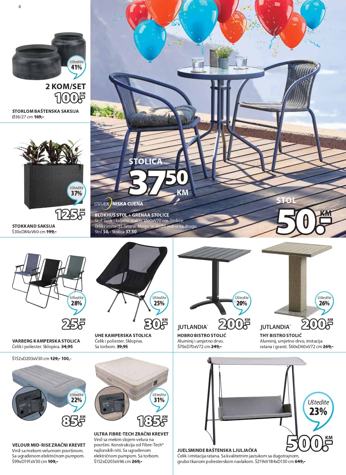Kako urediti balkon/vanjski prostor? Inspriaciju ćete pronaći u novom JYSK katalogu. Kupujte po sniženim cijenam baštenske garniture, stolove, stolice, ljuljačke, ležaljke. 