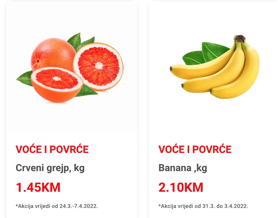 Bingo nam donosi akcijske cijene banana. Banene akcijska cijena 2,10 KM