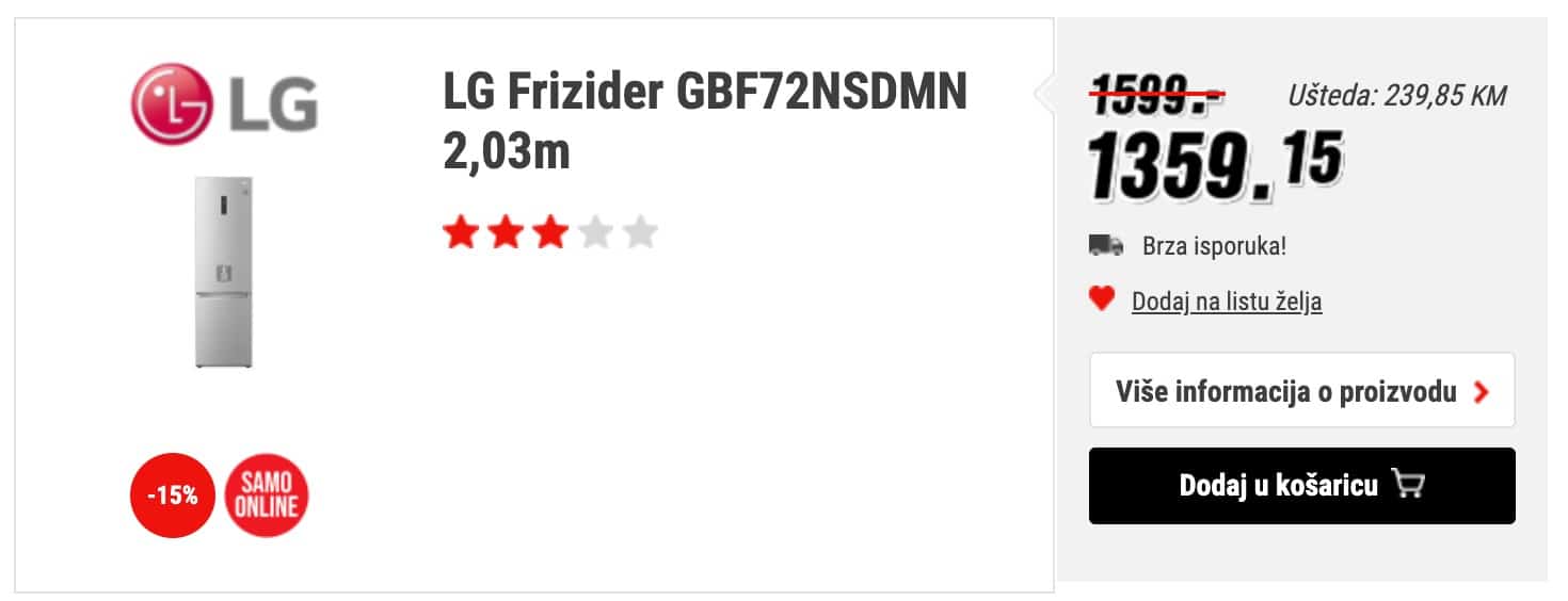 LG Frizider GBF72NSDMN 2,03m