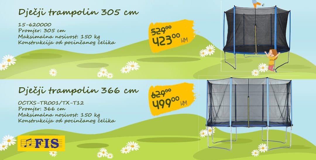 Sniženje dječijih trampolina u FIS prodajnim centrima!