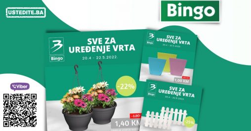 Sve sto vam je potrebno za uredjenje vrta/baste/balkona =pronadjite u Bingo prodavnicama! Odlične akcijske cijene čekaju na vas!