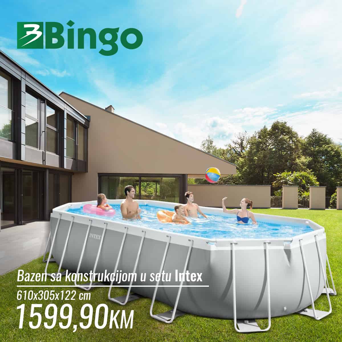 U Bingo prodavnicama pronaci cete sniženje bazena. Akcijska cijena bazena sa konstrukcijom 1599,90 KM