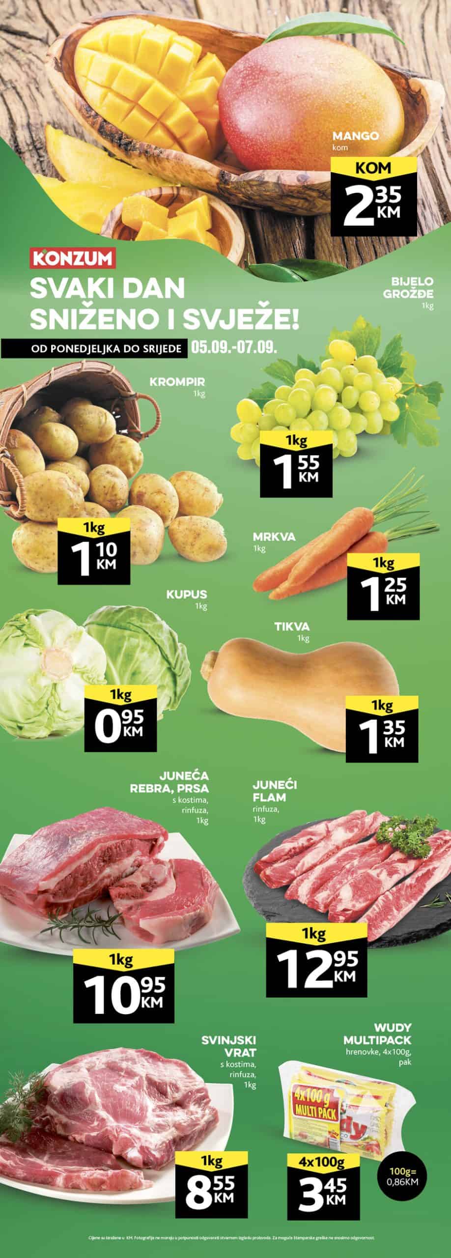Konzum katalog SVJEŽA PONUDA donosi nam akcijske cijene za voće, povrće i svježe meso! 