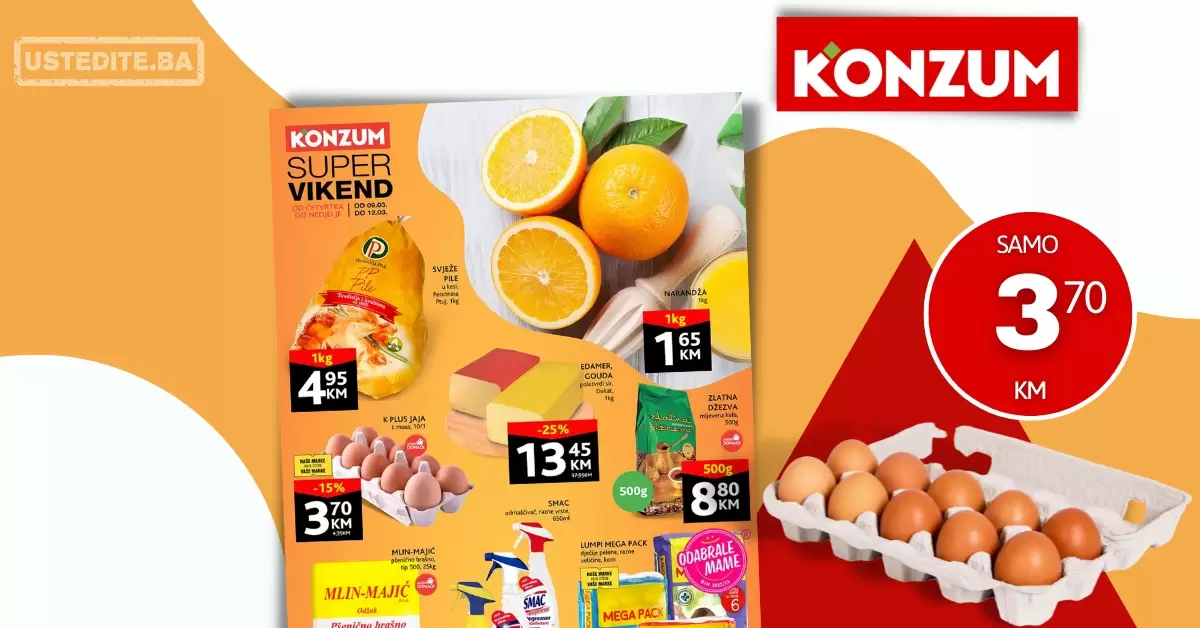 Konzum vikend akcija SNIŽENJE do 45 akcija 912.3.2023. ustedite.ba