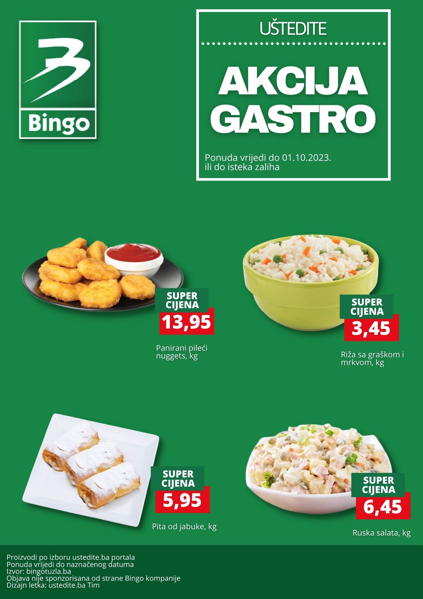 Bingo akcija GASTRO - Gotova jela već od 3,45 KM - sniženje do 1.10.2023. 