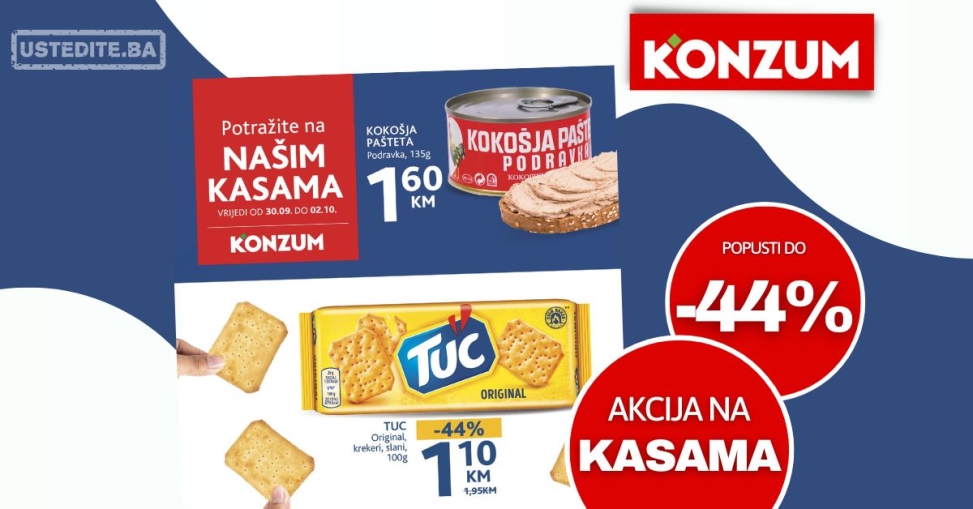 Konzum AKCIJA NA KASAMA 30.9-2.10.2024.