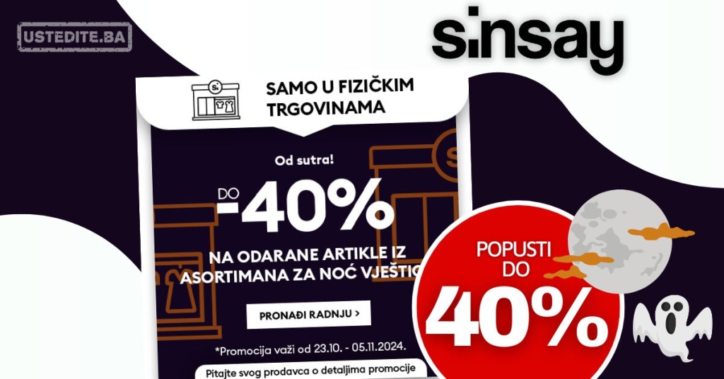 Sinsay sniženje 40% Halloween  25.10-5.11.2024.