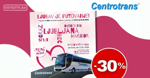 Centrotrans Ljubav je putovanje - Ostvarite 30% popusta 30.1-16.2.2025.