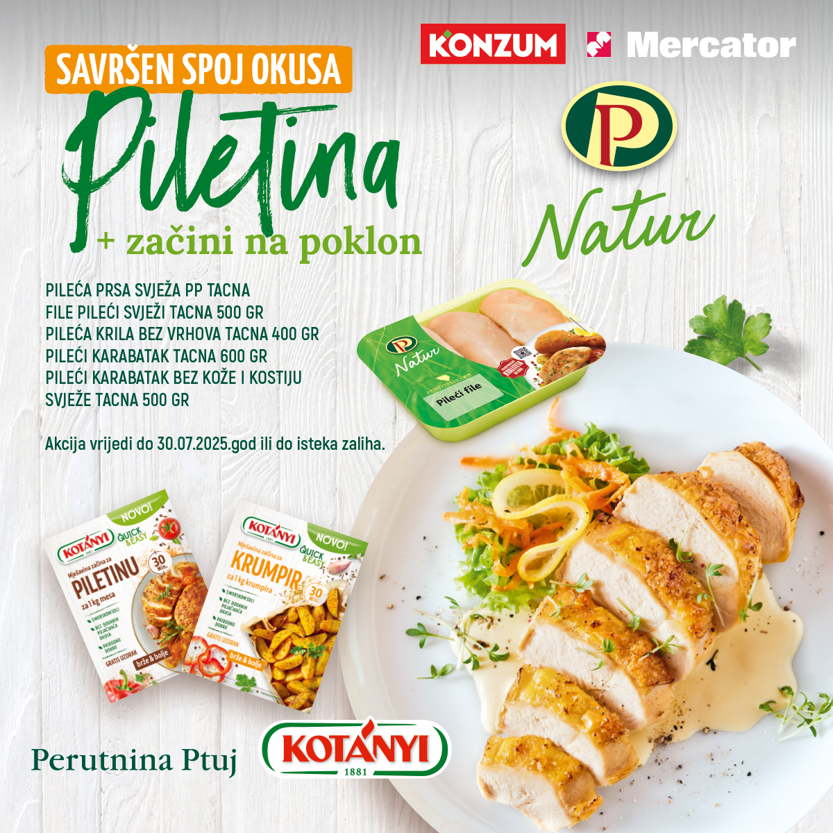 svježa piletina Natur uz Kotányi začine na poklon