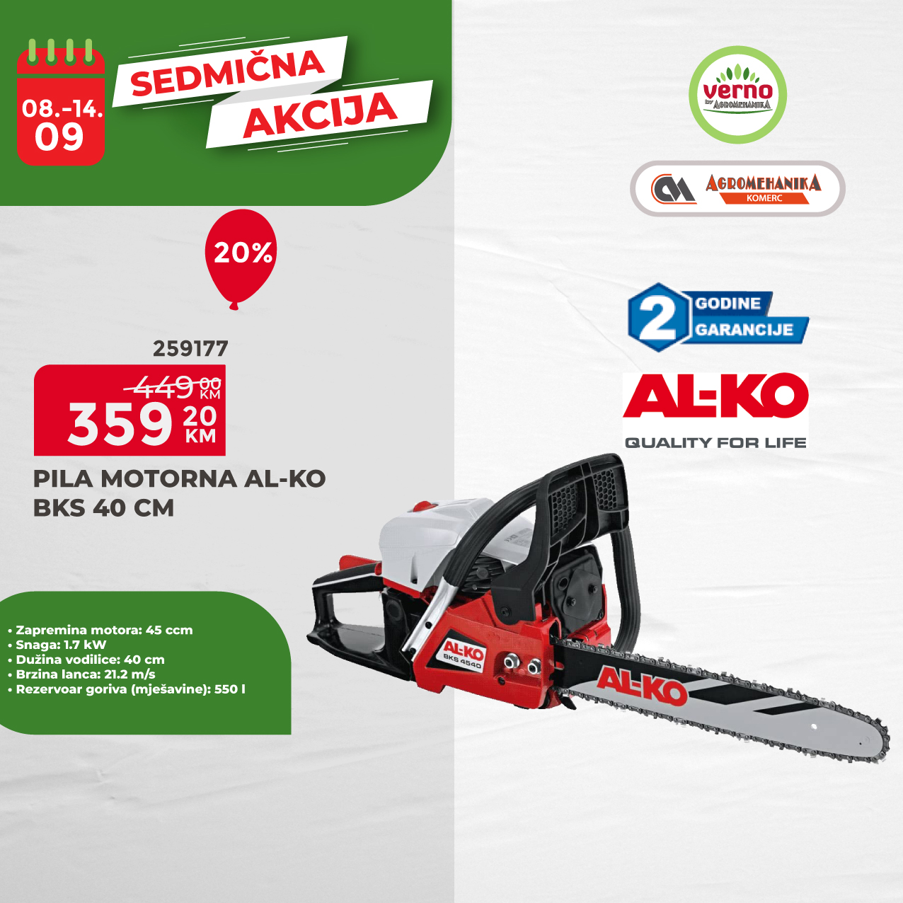 Verno by Agromehanika SEDMIČNA AKCIJA 8-14.9.2025.