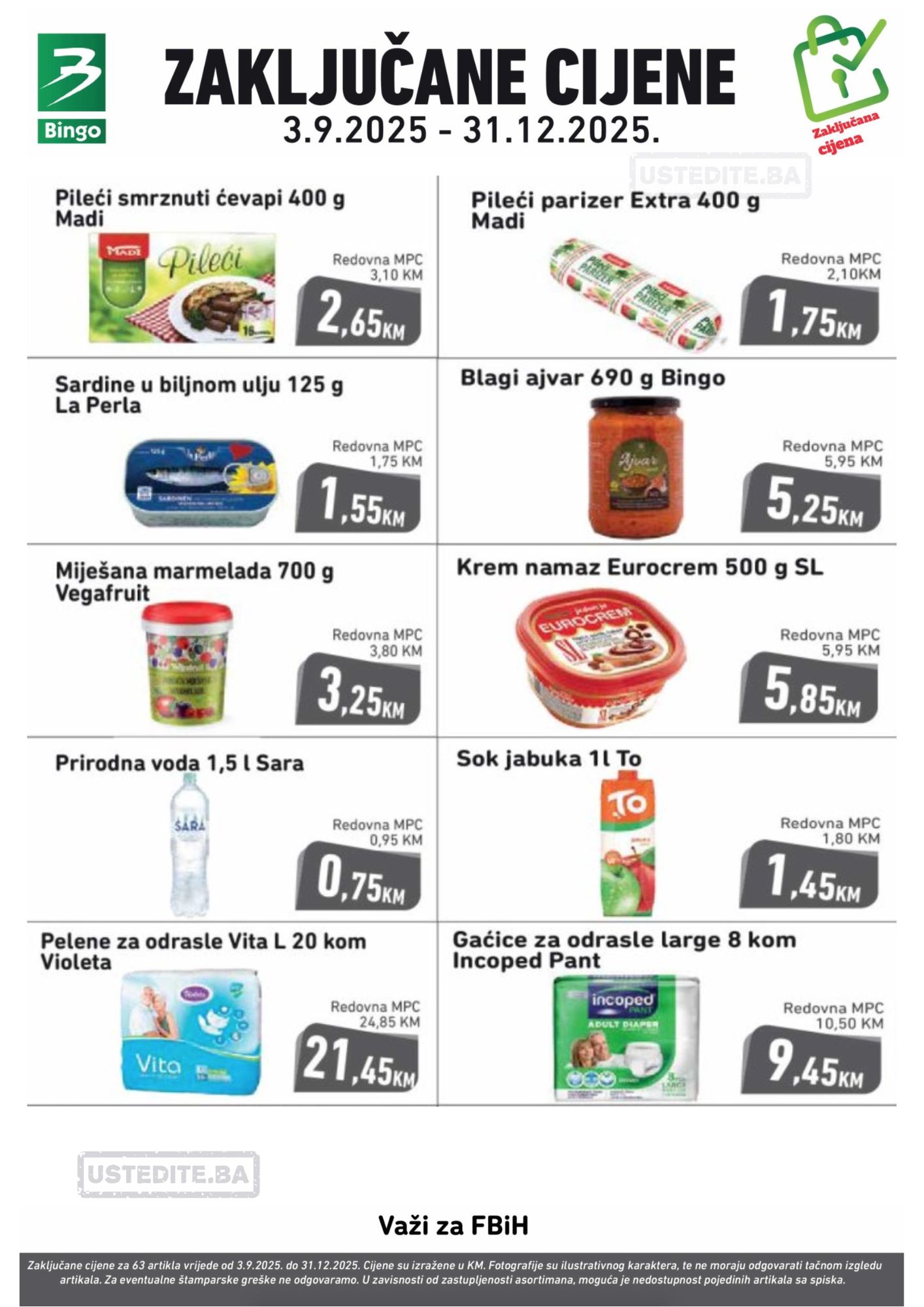Bingo ZAKLJUČANE CIJENE 1.9-31.12.2025.
