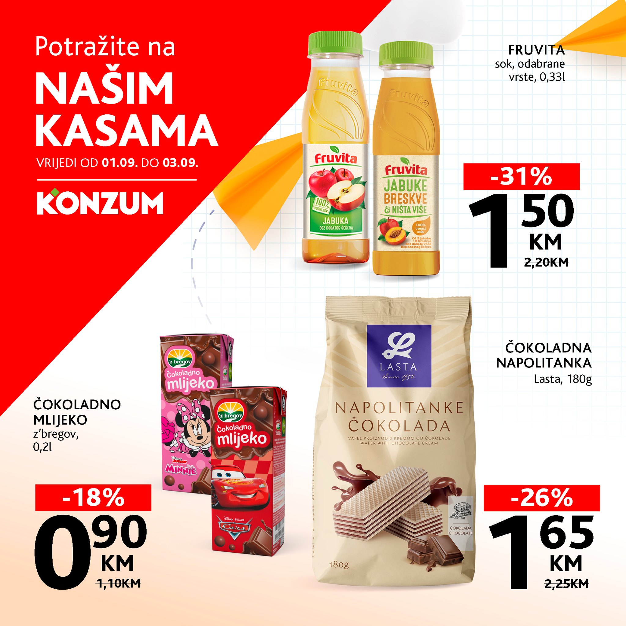 Konzum AKCIJA NA KASAMA 1-3.9.2025.