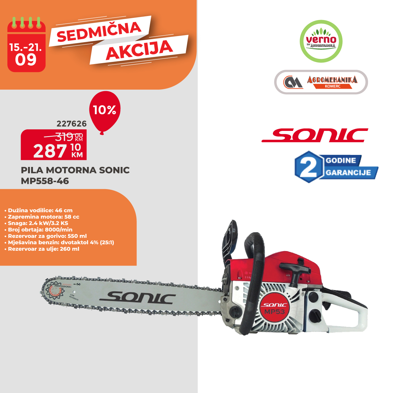 Verno by Agromehanika SEDMIČNA AKCIJA 15-21.9.2025.