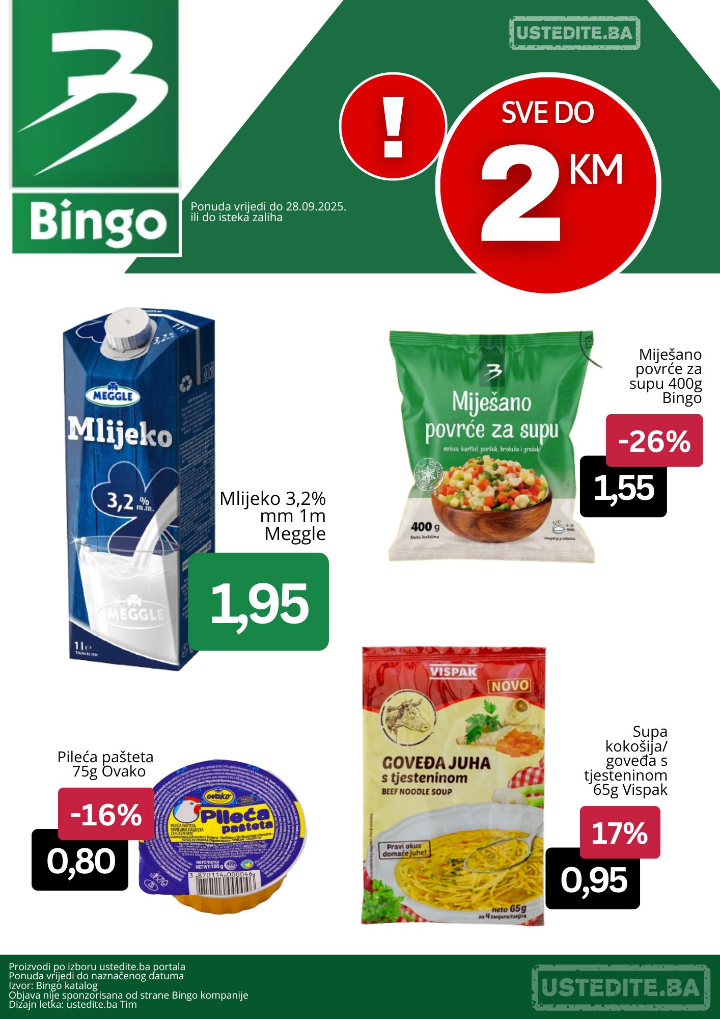Bingo akcija SVE DO 2 KM - sniženje do 28.9.2025.