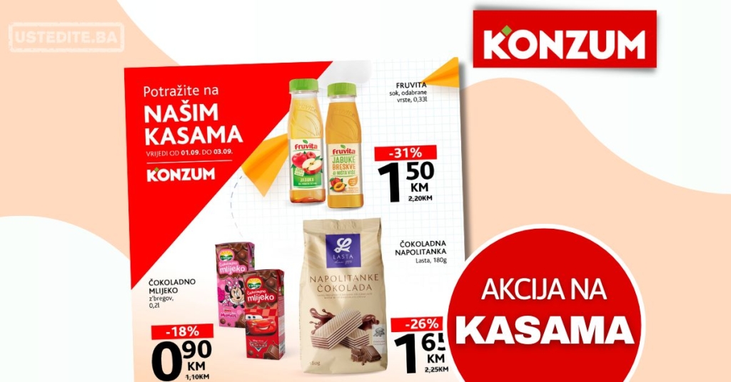 Konzum AKCIJA NA KASAMA 1-3.9.2025.