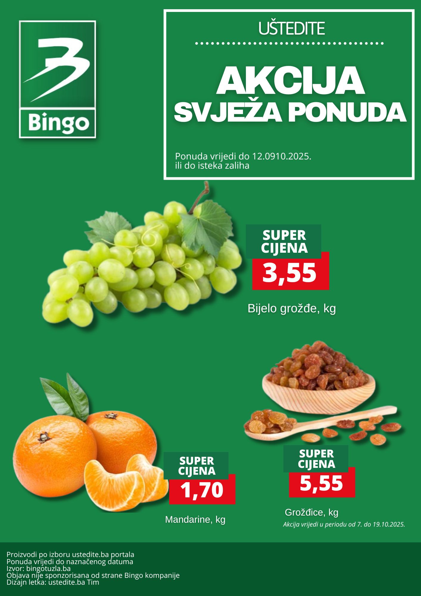 Bingo akcija SVJEŽA PONUDA 9-12.10.2025. 