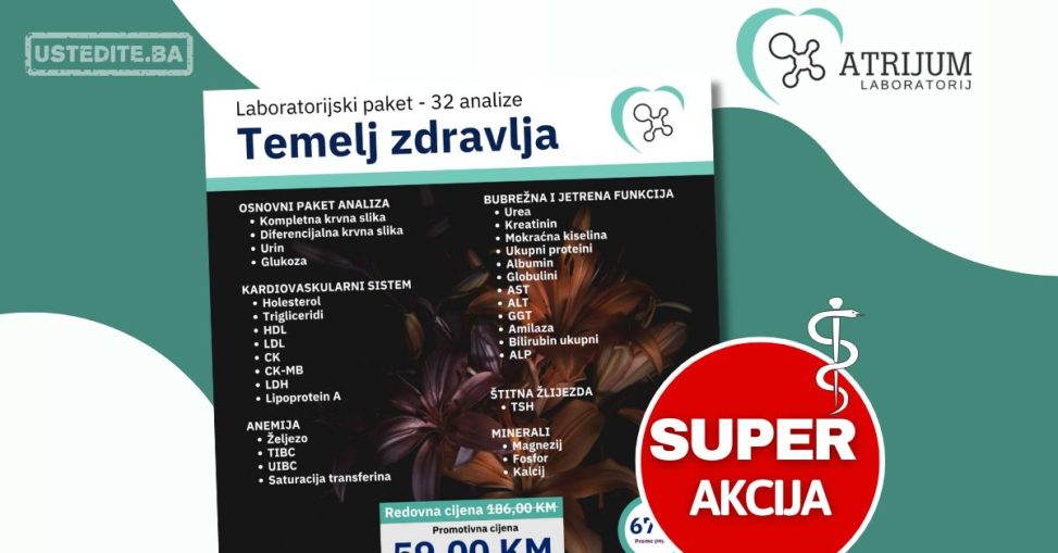 Atrijum laboratorije – Promo paket za zdravlje po akcijskoj cijeni - oktobar 2025.