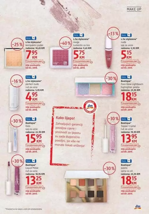 dekorativna kozemtika, make up na snizenju u dm-u. akcijski katalog je tu . nevjerovatno niske cijene.