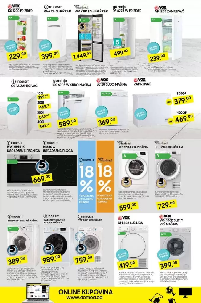bijela tehnika na akciji u domodu. Frizider, sudo masina, masina za ves. gorenje indesit