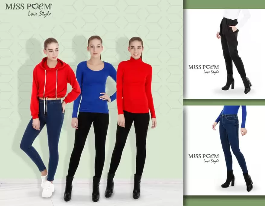 Novo u Bingo trgovinama. Ženska konfekcija Miss Poem će upotpuniti Vaš jesenji look.  panatalone, majice.