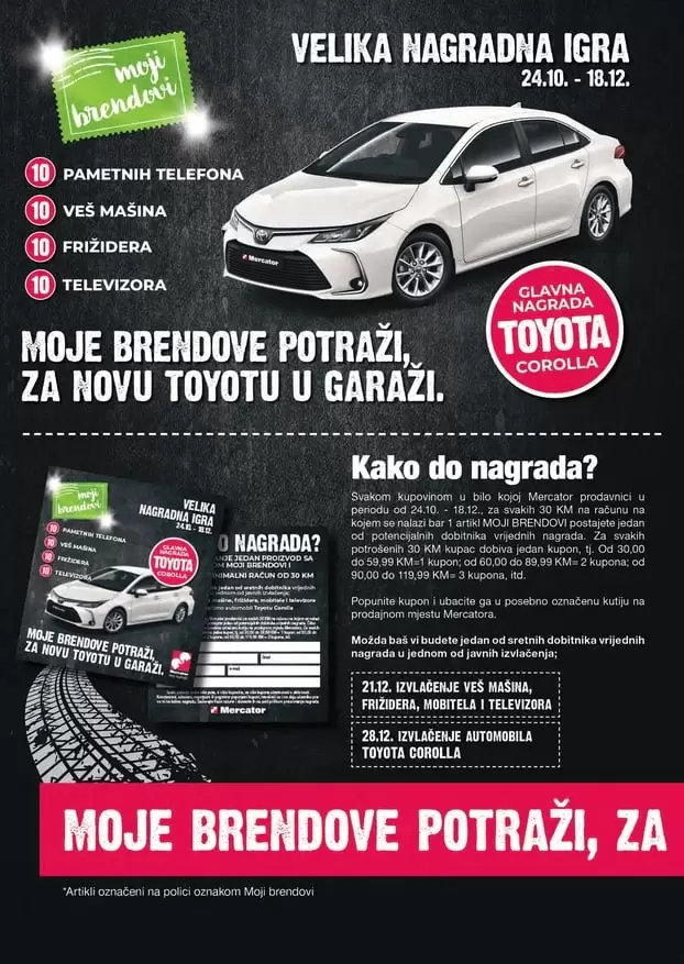 osvoji tojotu. nagradna igra mercator trgovackog centra. mercator akcijski katalog