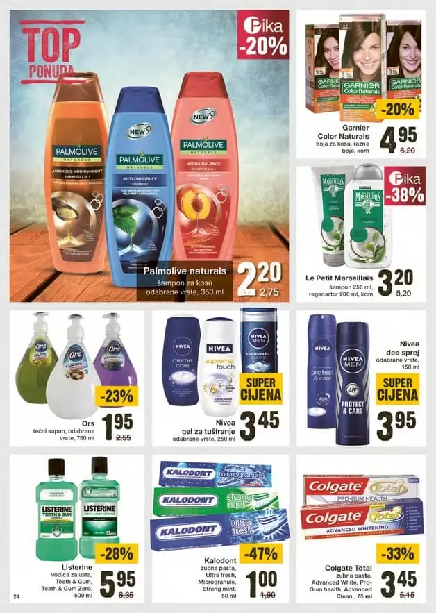 njega kose ja vazna. samponi na akciji. Nivea, Palmolive, super akcija. mercator akcijski katalog.