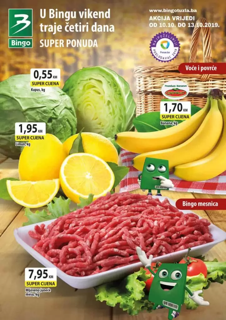 banane, samo 1,70 KM. BINGO akcijaki katalog muska majica 6,5 KM zavjesa za tus 2,90 KM stol za peglanje, susilo za ves.