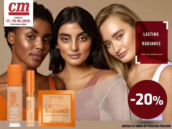 Kada imamo ujednačen ten lica onda nije teško uskladiti kompletan makeup.Tek tada dolaze do izražaja i lijepo uređene obrve, trepavice i naravno usne. Ne propustite sniženje Rimmel lasting finish radiance kolekcije -20%: Rimmel lasting finish radiance korekor akcijska cijena 13,55 KM Rimmel lasting finish radiance kompaktni puder akcijska cijena 6,30 KM Rimmel lasting finish radiance tekući puder akcijska cijena 14,90 KM.