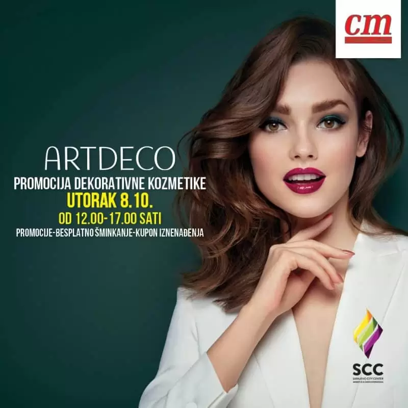 U ovom slavljeničkom mjesecu želimo da nam svaki dan budete lijepe i raspoložene. Pozivamo vas na promociju, savjete i besplatno šminkanje uz Artdeco kozmetiku koje će biti ovoga utorka 8.10. u vremenu od 12.00 do 17.00 sati u cm-u na trećem spratu TC SCC Sarajevo. Vrijedi doći, zar ne?