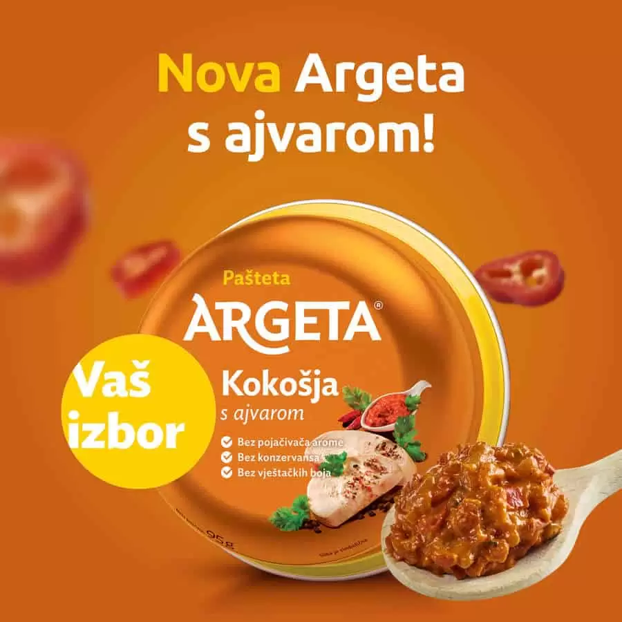 argeta sa ajvarom. Morate probati Argetu s ajvarom! Neka svi, koji su probali novu Argetu s ajvarom, dignu ruku.  Ako još niste, požurite u najbližu Konzum prodavnicu!   Jer Argeta je dobra strana hljeba! 