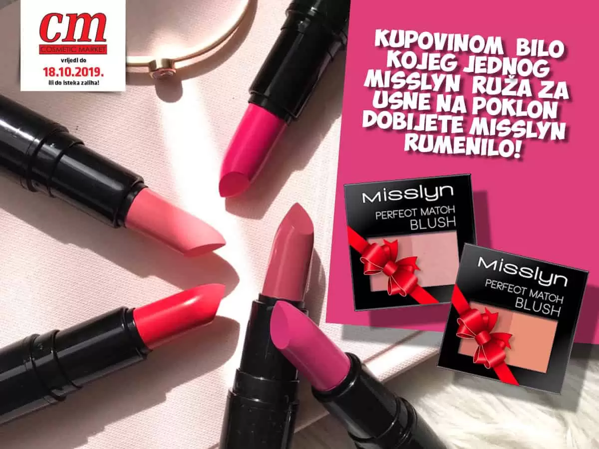 Moderne Snjeguljice! Sve što nam treba ove sezone jesu putene usnice koje ćemo obojiti u blijedo-ružičastu kao i rumeni obrazi moderne Snjeguljice! S ovim look-om, svakog princa ćemo baciti na koljena! Kupovinom bilo kojeg jednog MISSLYN ruža za usne na poklon cm dodjeljuje MISSLYN rumenilo!