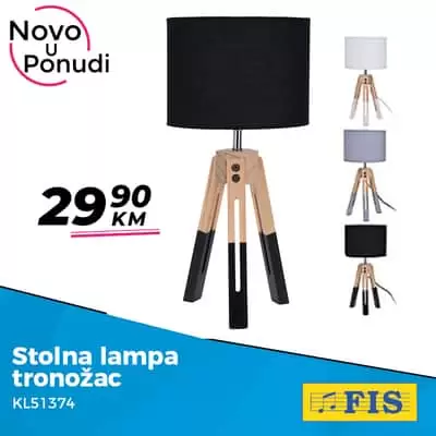 fis novo na odjelu rasvjete. stolna lampa tronozac. crna boja