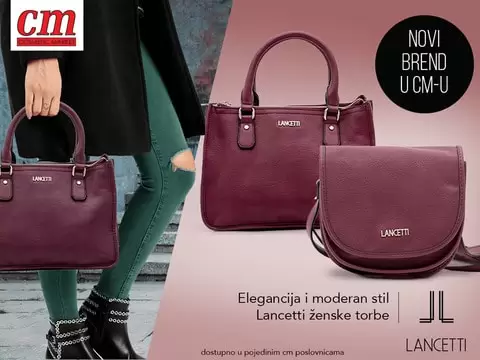 Topla ali efektna burgundi boja pravi je trend alarm! Nosiva je posebice u danima jeseni kada želimo u modni svijet unijeti upravo boje koje prevladavaju u prirodi. Lancetti torbe u ovoj željenoj nijansi dostupne su u odabranim cm poslovnicama i zasigurno morate imati nešto od navedenog novog brenda! Cijena prikazane torbe sa ručkama je 96,85 KM a sa remenom 64,45 KM.