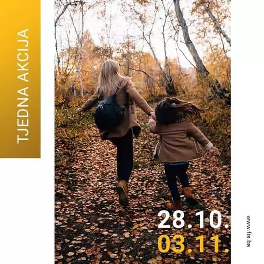 Odlična akcija za odličan početak sedmice! Od 28.10. - 3.11.2019. u svim FIS centrima potražite bunde, zimske jakne, muške i ženske prsluke po cijenama nižim 20%. Dječje muške i ženske majice (dugi rukav), hlače i dukserice po cijenama nižim 20%. Muške, ženske i dječje gležnjače snižene 20%! Tjedna akcija za super tjedan u FIS-u!