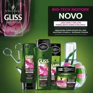 Gliss Bio-Tech Restore linija proizvoda bez silikona, s kompleksom biljnih matičnih stanica i ružine vodice posebno je namijenjena osjetljivoj kosi koja se lako oštećuje. Izaberite novi Gliss za oporavak kose od korijena do vrhova!  dm drogerie markt