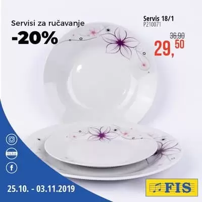 Fis vanredna akcija na odjelu posuđa donosi 20% sniženje. seta tanjira samo 29,90 KM