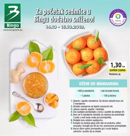 Bingo dodatno snizeno, super akcija za pocetak sedmice mandarine 1,30 KM