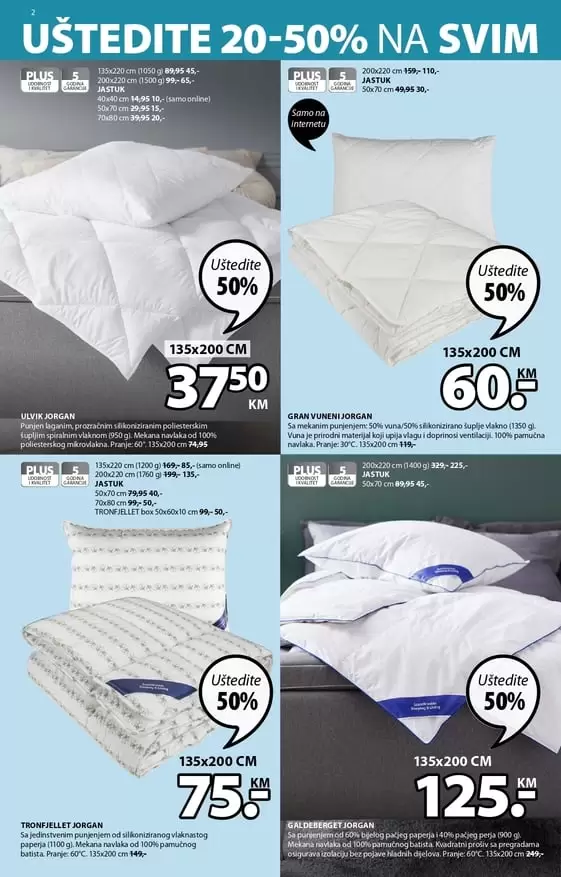 madrac, jastuk, jorgan. super akcija u jysk trgovinama