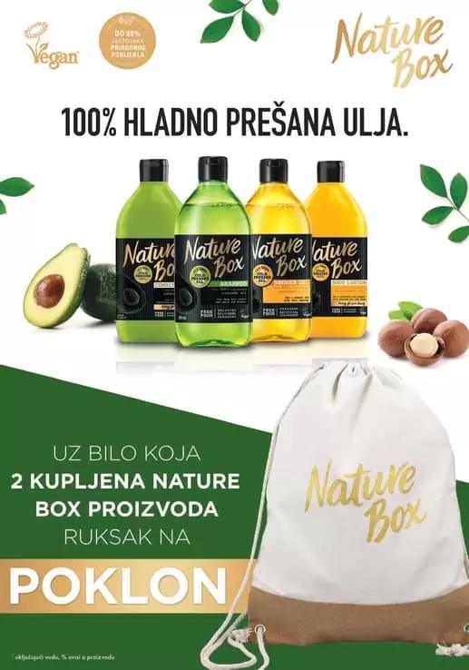 Poklon ruksak. Nature box, poklon samo u dm drogerie markt. Uz kupljena tri proizvoda gratis ceker.